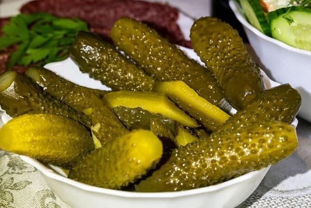 bowl of pickled cucumbers